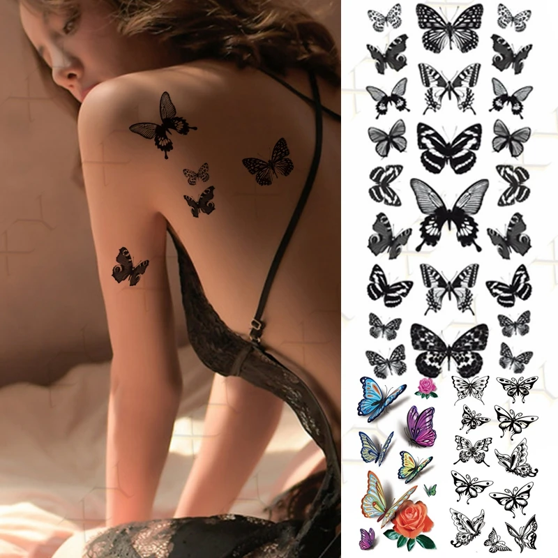 Top Trends: Waterproof Temporary Tattoo Sticker 3D Butterfly Fake Tatto Flash Snake Feather Tatoo Body Art RoseTatouage For Girl Women Men Shoppable Styles