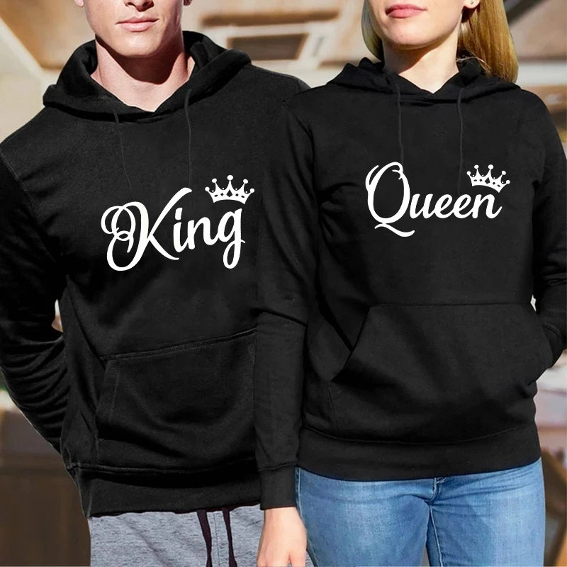 Top Trends: Women Hoodies King Queen Printed Sweatshirt Lovers Couples Hoodie Fashion Hooded Sweatshirt Matching Casual Pullovers Tracksuits Shoppable Styles