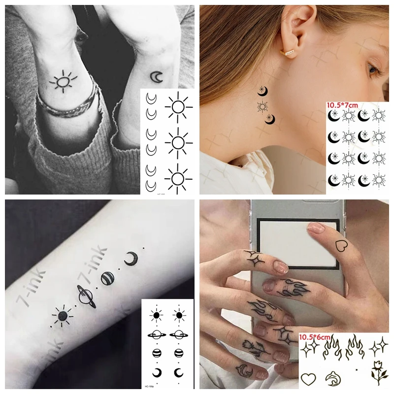 Top Trends: Water Transfer Tattoo Small Sun Moon Gun Heart Body Art Waterproof Temporary Tattoos Fake Tatoo Falsh Tatto For Man Woman Kids Shoppable Styles