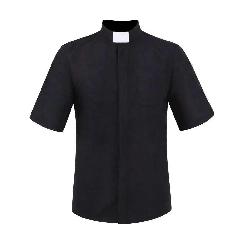 Top Trends: COLDKER Priest Collar Shirt Men Clergy Stand-up Catholic Church Minister Preacher Summer Short Sleeve Tops Roman Blouse S-5XL Shoppable Styles