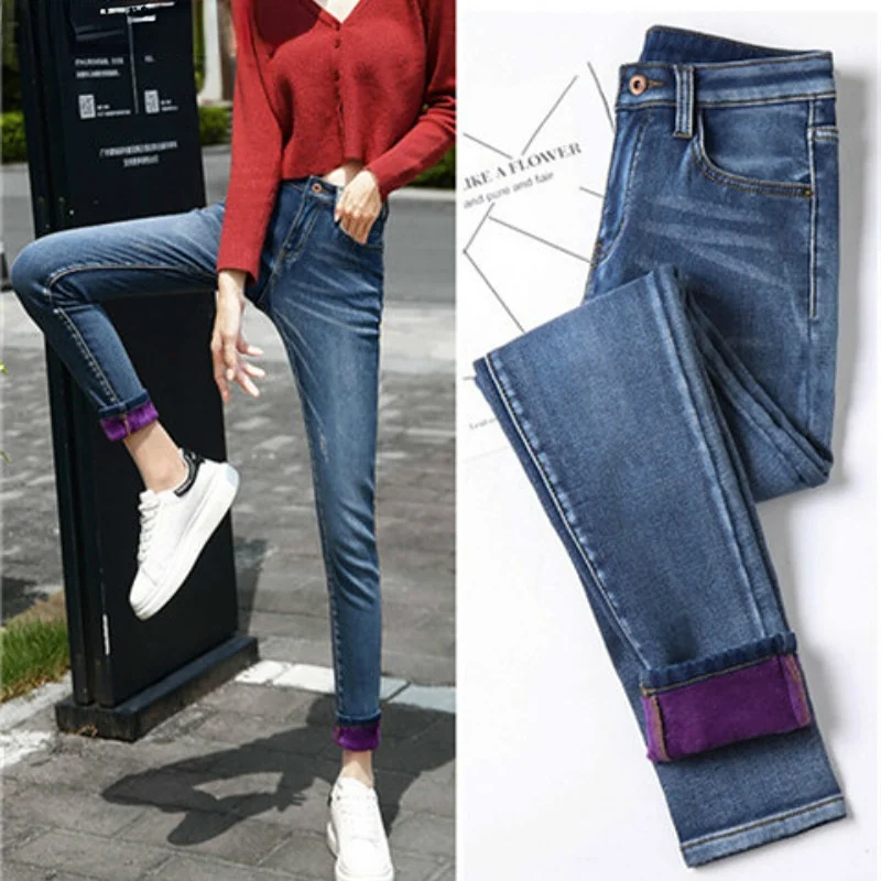 Top Trends: Winter Warm Jeans Woman 2022 High Waist Casual Velvet Ladies Trousers Female Pantalon Denim Jeans For Women Pants Clothe Shoppable Styles - Image 6