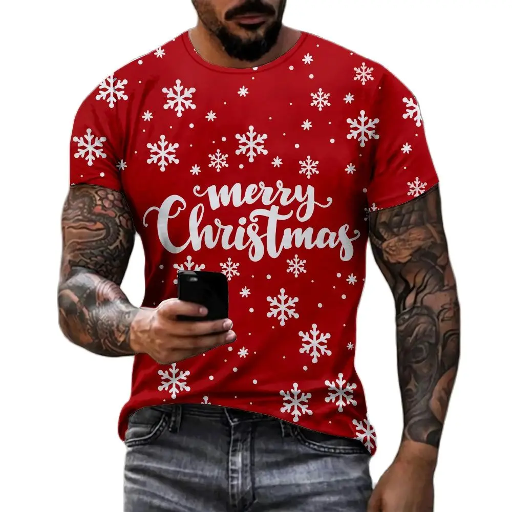 Top Trends: Men's T-shirt Merry Christmas Alphabet Santa 3d Printed Short Sleeved O-Neck Pullover Oversized Men's Clothing Cartoon T Shirts Shoppable Styles