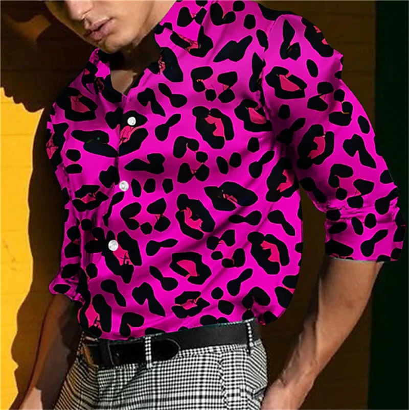 Top Trends: Leopard Print Shirt Men's Cuffed Fashion Casual Men's Soft Comfort High End Party Tops Men's Street Long Sleeve Clothing Tops Shoppable Styles