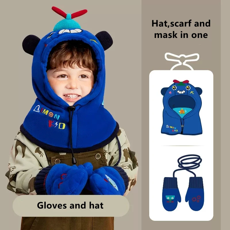 Top Trends: Winter Fleece Beanies For Boys Girls Outdoor Baby Hats With Hood Scarf Kids Neck Warmer Balaclava Children Beanies Cap Gloves Shoppable Styles - Image 5