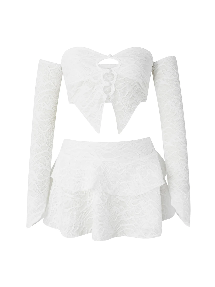 Top Trends: Cutout Straight Collar Corset Crop Top Pleated Mini Skirts 2 Pcs Set Summer Fall Elegant Sexy Slim Beach Rave Festival Outfit Shoppable Styles - Image 6