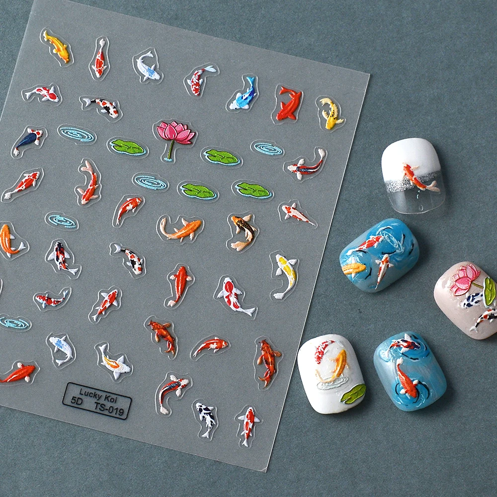 Top Trends: Lucky Koi Fish Lotus 5D Nail Slider Decals Vivid Embossed Tape Sticker Manicure Tips Shoppable Styles