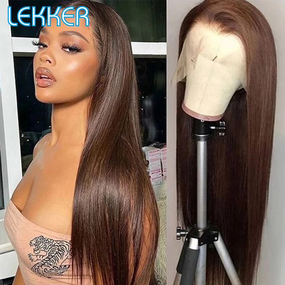 Top Trends: Lekker Chocolate Brown Bone Straight 13x4 Lace Frontal Human Hair Wig For Women Brazilian Remy Hair Transparent Lace 30‘’ Wigs Shoppable Styles