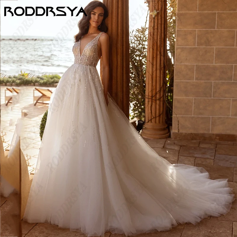 Top Trends: RODDRSYA Boho A-Line Wedding Dresses Sexy V-Neck Backless Bridal Gowns Romantic Tulle Sleeveless Bride Party Свадебное платье  Shoppable Styles