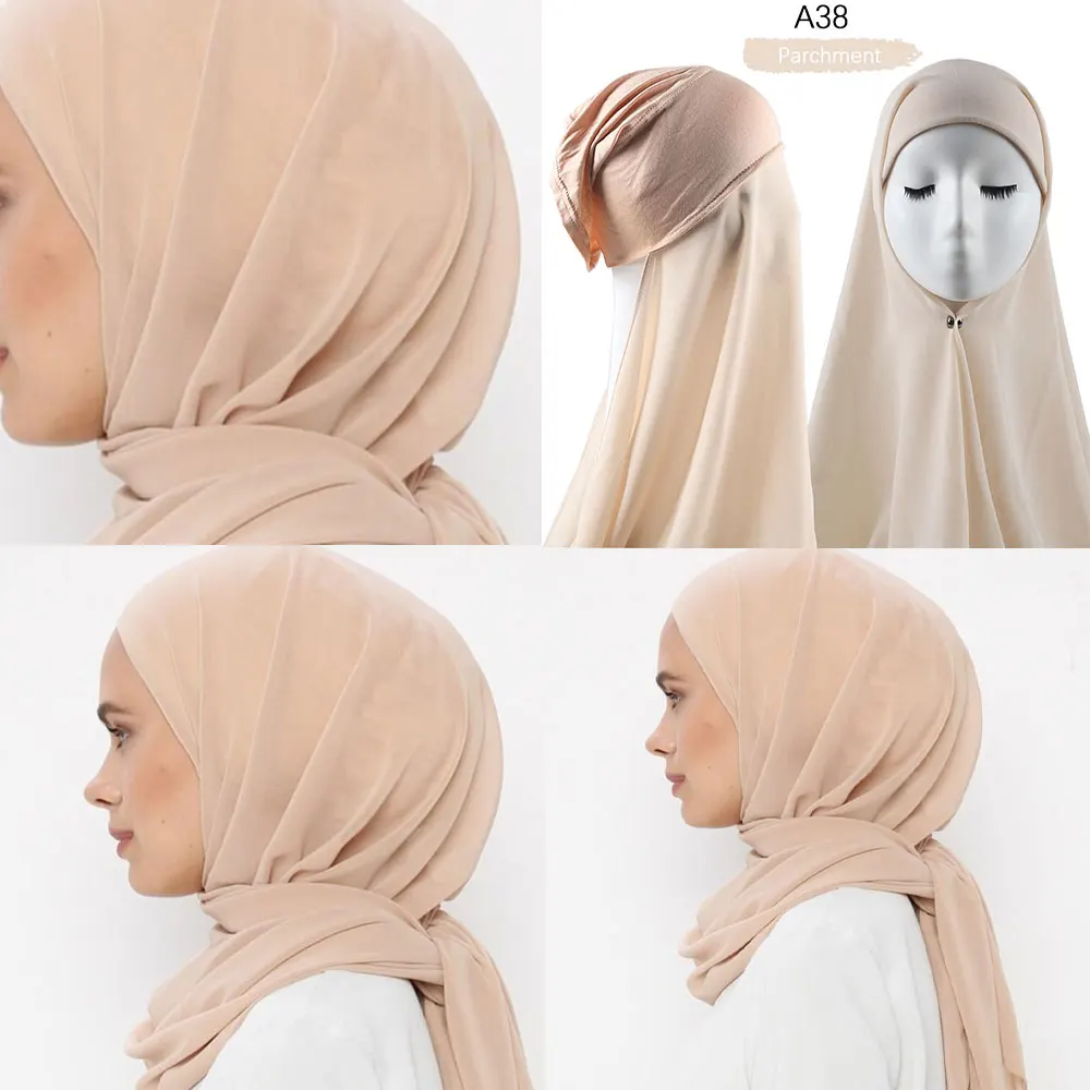 Top Trends: Instant Hijab With Cap Heavy Chiffon Jersey Hijab For Women Veil Muslim Fashion Islam Hijab Cap Scarf For Muslim Women Headscarf Shoppable Styles