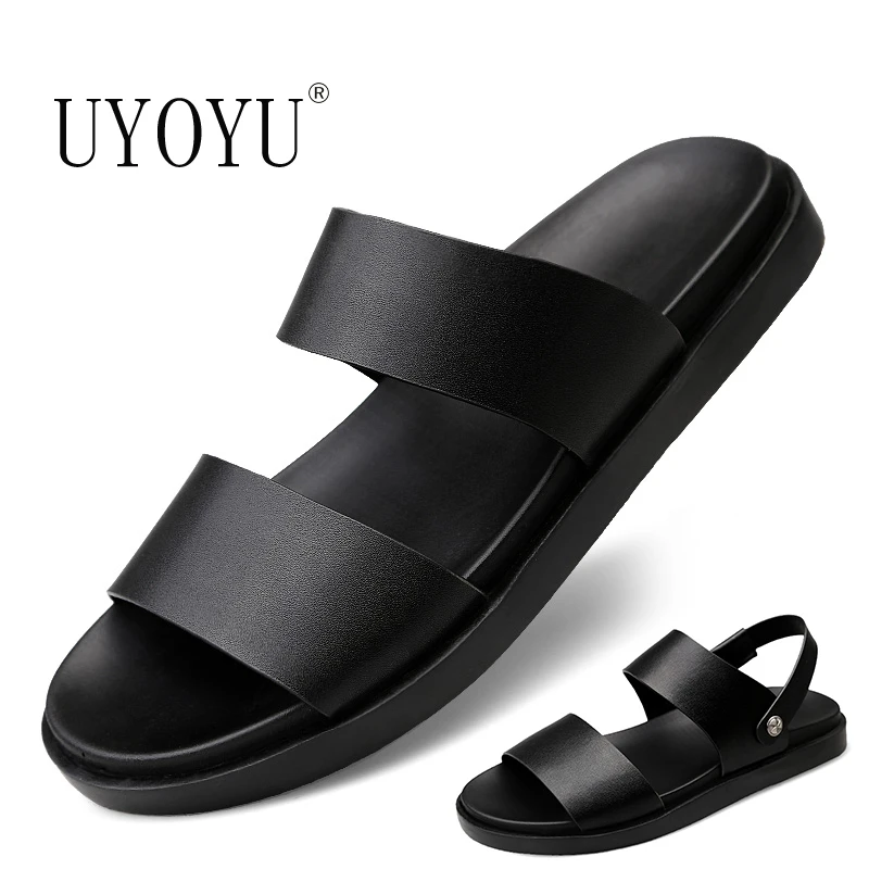 Top Trends: New Roman Genuine Leather Mens Designer Luxury Sandals Slippers Men Summer Outdoor Footwear Casual Beach Male Beach Black Shoes Shoppable Styles