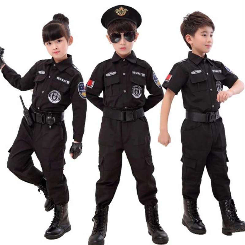 Top Trends: Boys Girls Policemen Costumes Children Cosplay For Kids Army Police Uniform Clothing Set Fighting Performance Uniforms Shoppable Styles