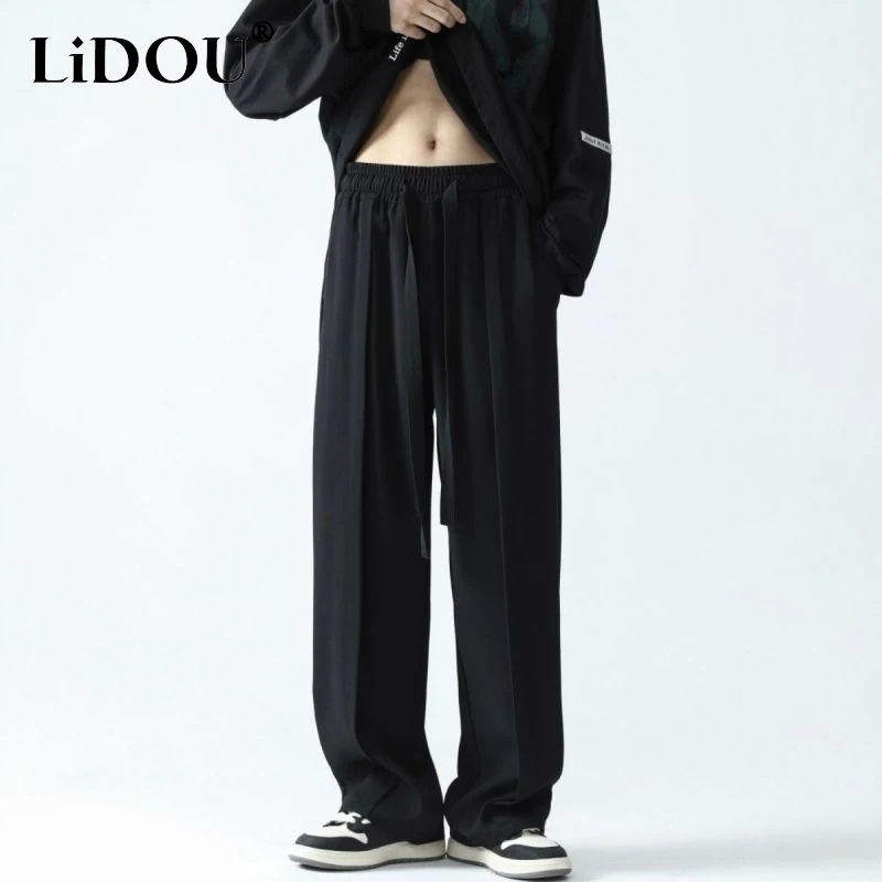 Top Trends: 2023 Spring Autumn New Solid Color Loose Suit Pants Man Korean Style Elastic Waist Pockets Drawstring All-match Straight Pants Shoppable Styles