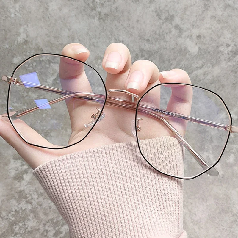 Top Trends: Retro Geometric Glasses Transparent Anti-blue Lens Fashion Golden Metal Frame Transparent Optical Men And Women Eyeglass Shoppable Styles