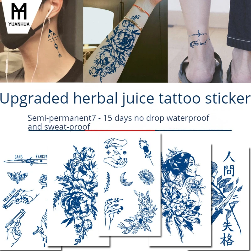 Top Trends: Herbal Tattoo Sticker Semi Permanent 7-15 Day Waterproof Juice Temporary Tattoos Sticker Size:180 * 110mm Shoppable Styles