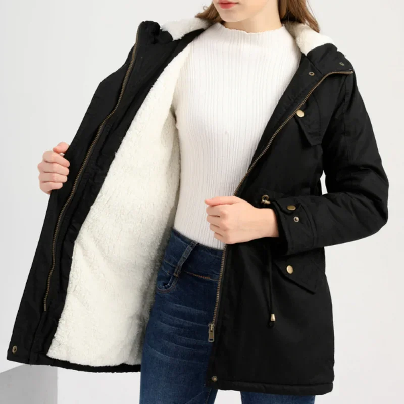 Top Trends: Thick Parka Coat Faux Fur Coat Women&#039;s Long-sleeved Hooded Collar Zipper Button Casual Ladies Jacket Warm Down Jacket Winter Shoppable Styles