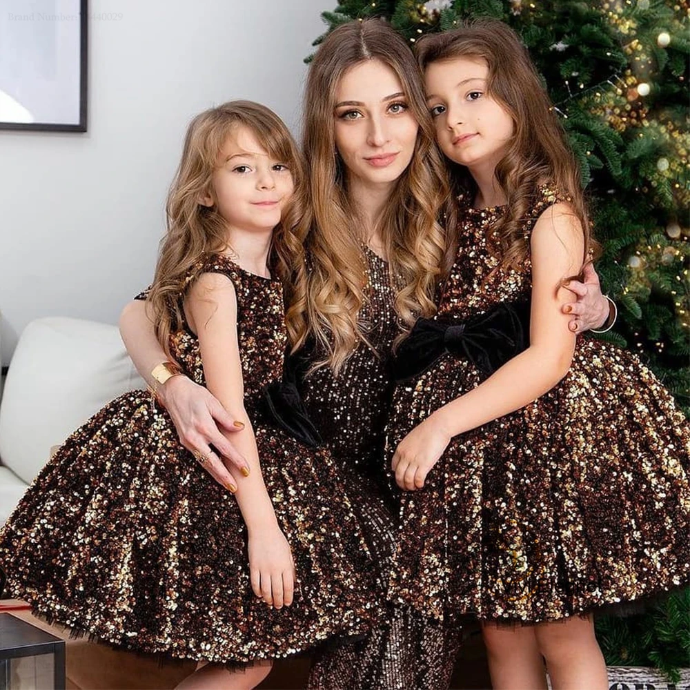 Top Trends: Brown Sequined Flower Girl Dresses Sleeveless Bitthday Dress Tutu Dance Scoop Christmas Gown With Black Bow فساتين اطفال للعيد Shoppable Styles