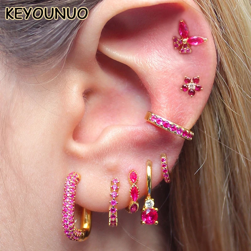 Top Trends: KYOUNUO Gold Silver Filled Dangle Earrings Set For Women Ear Cuffs Zircon Butterfly Flower Stud Hoop Earrings Jewelry Wholesale Shoppable Styles