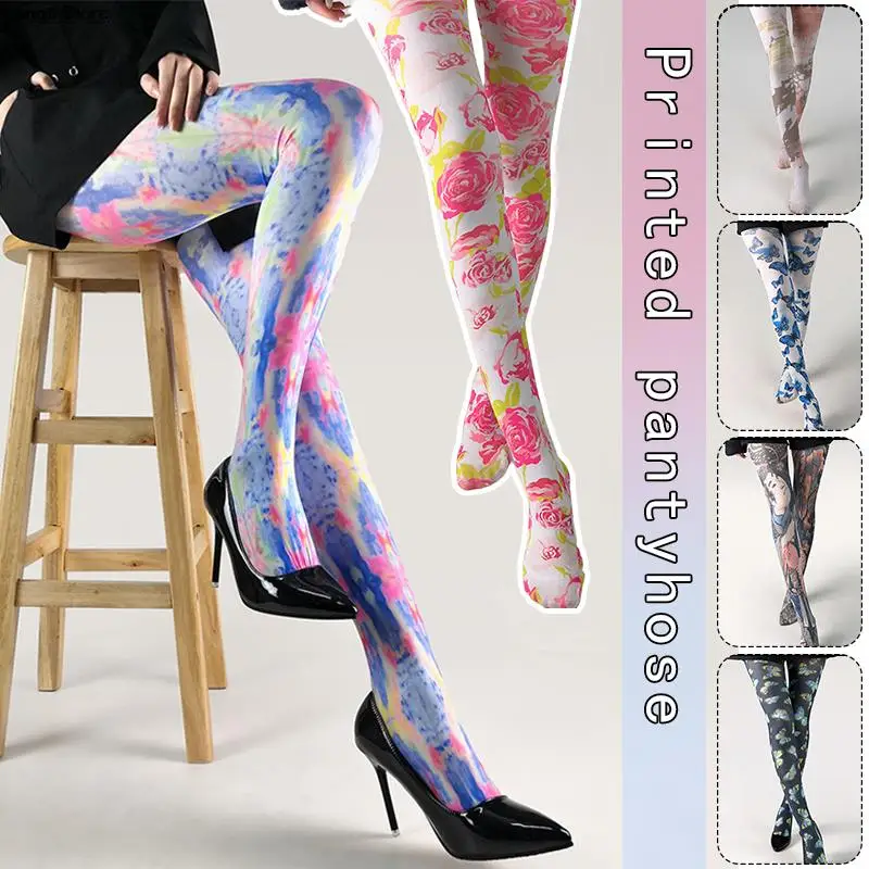 Top Trends: Women Spring Autumn Butterfly Printed Retro Stockings Lady Opaque Tights Tattoo Pantyhose Tattoo Print Hosiery Socks Shoppable Styles