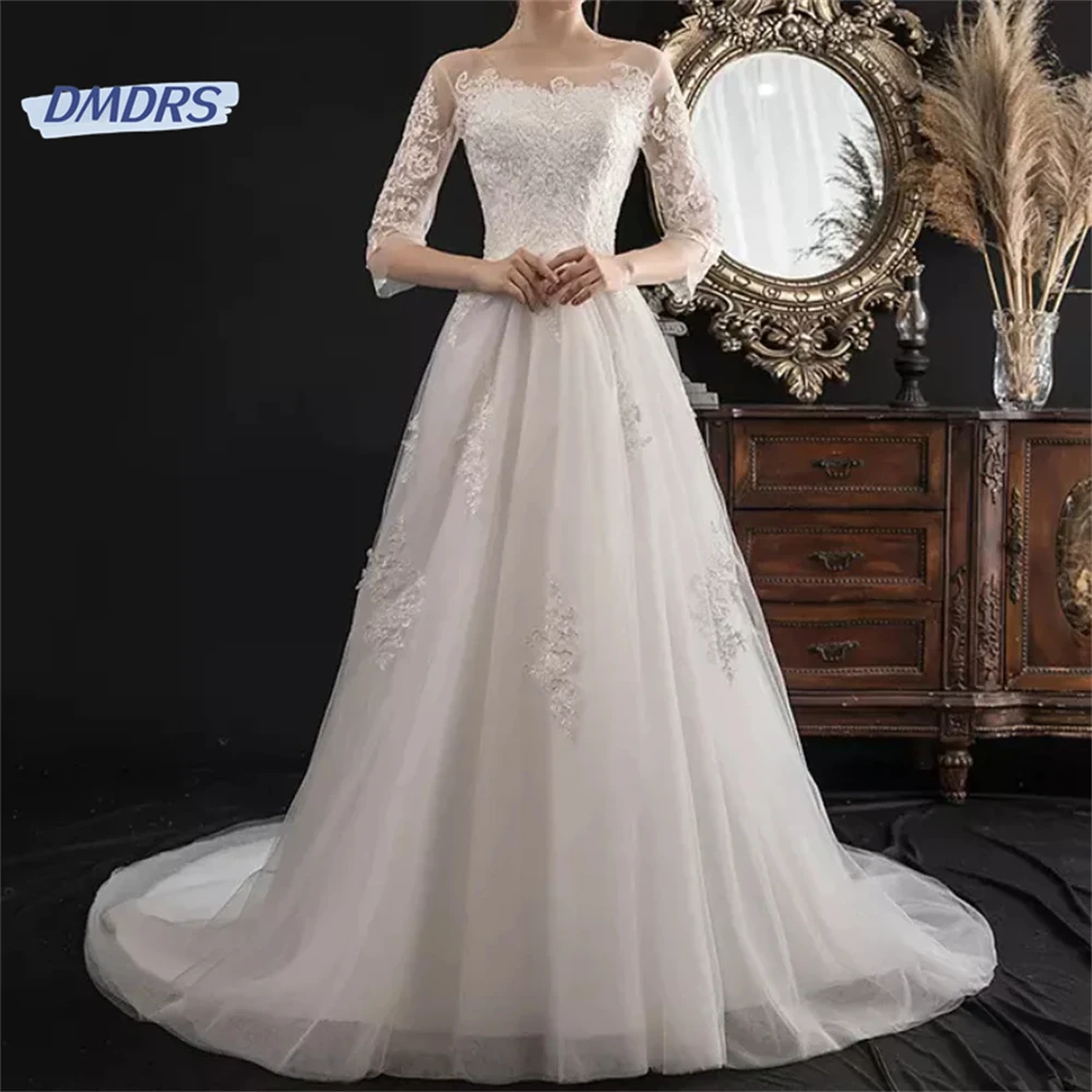 Top Trends: Pastrol Half Sleeve Appliques Bride Robe Romantic A-line O-neck Wedding Gown Beach Vestidos De Novia Shoppable Styles