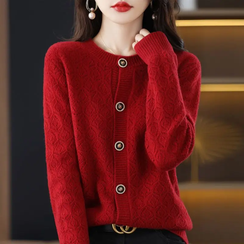 Top Trends: Autumn Korean Temperament Simple V-neck Sweater Cardigan Women&#039;s Solid Button Patchwork Knit Fashion Loose Long Sleeved Coat Top Shoppable Styles