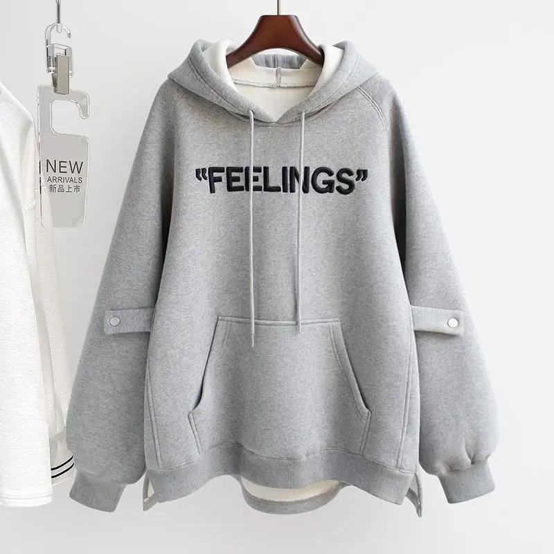 Top Trends: 2023 Spring And Autumn Fashion Letter Printing Kangaroo Pocket Design Feel Split Loose Oversized Versatile Lazy Hooded Sweater Shoppable Styles