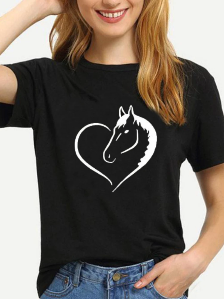 Top Trends: Horse Shape Heart Print Yellow T Shirt Women Short Sleeve O Neck Loose Women Tshirt Ladies Summer Fashion Tee Shirt Tops Clothes Shoppable Styles