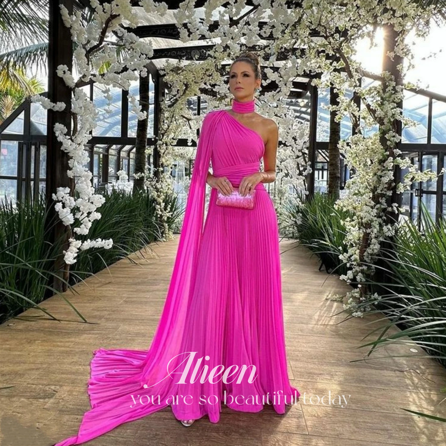 Top Trends: Aileen Long Dress Chiffon Bridesmaid Woman One Shoulder Evening Dresses Women Rose Red Formal Shawl Gala Luxurious Women's Bride Shoppable Styles