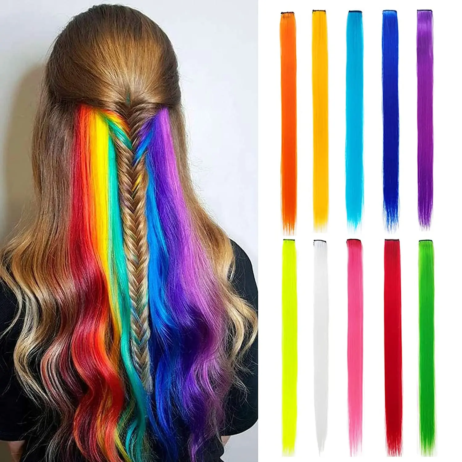 Top Trends: Black Star Clip Hair 20 Inch One Piece Hairpiece Color Synthetic Long Straight Hair Extensions Pink Yellow Blue Purple For Women Shoppable Styles