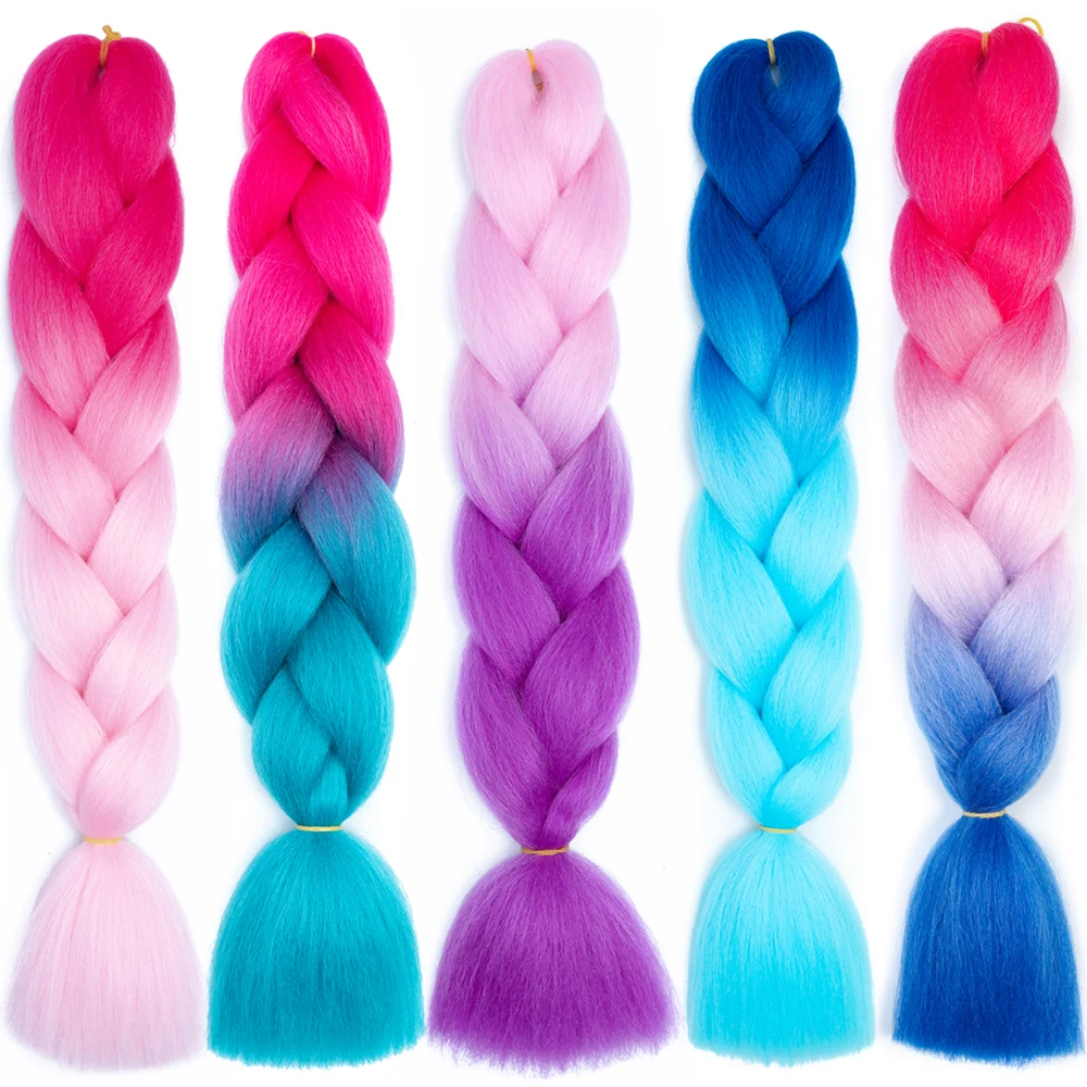 Top Trends: 24Inch Synthetic Long Jumbo Ombre Braiding Hair For Women Colorful Braids 100g Rainbow Hair Gray Black Trend Way Shoppable Styles - Image 3