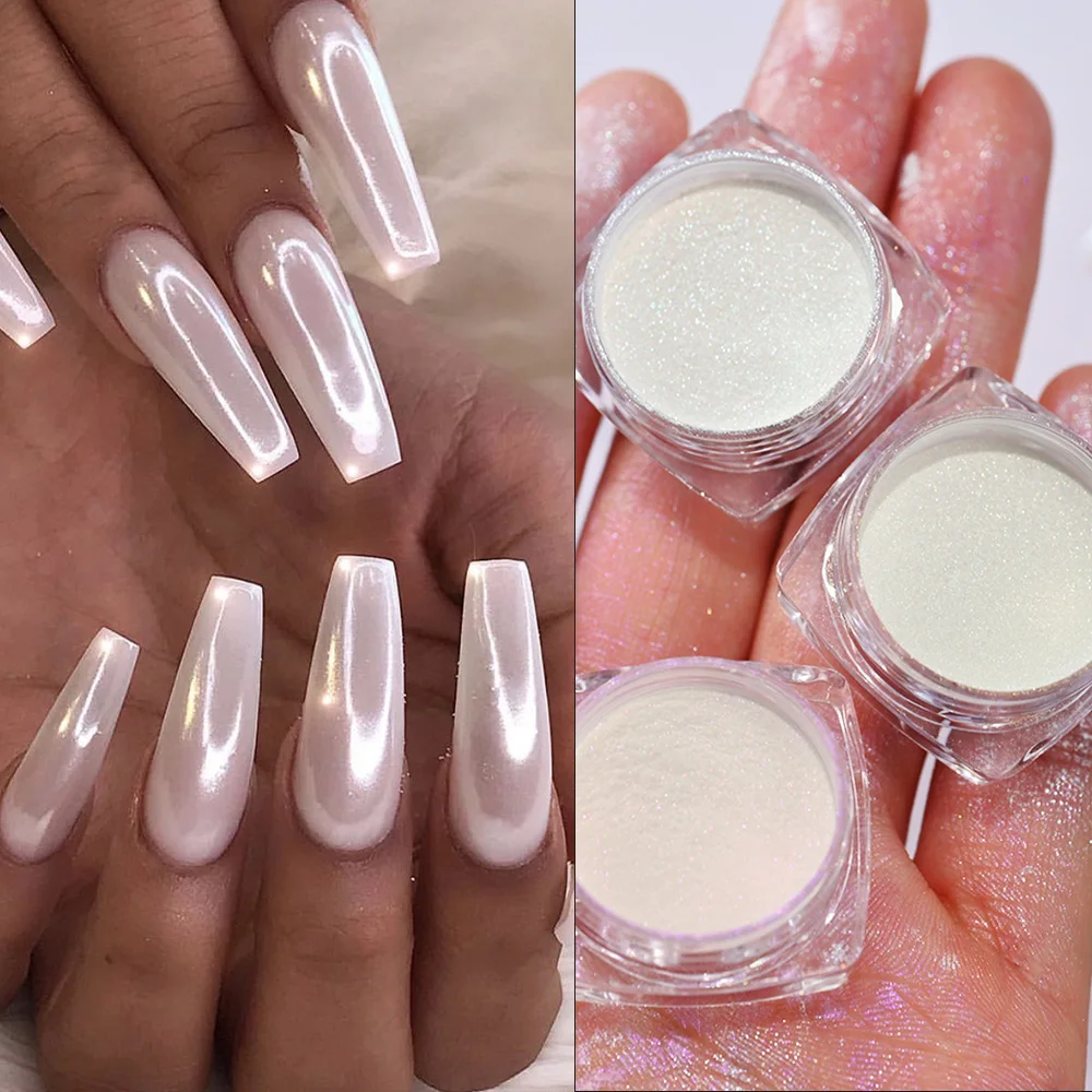 Top Trends: 3Colors Pearl White Aurora Moonlight Powder Net.3g Mirror Pearlescent Chrome Powder White Rubbing Nails Art Glitter Powder FT198 Shoppable Styles