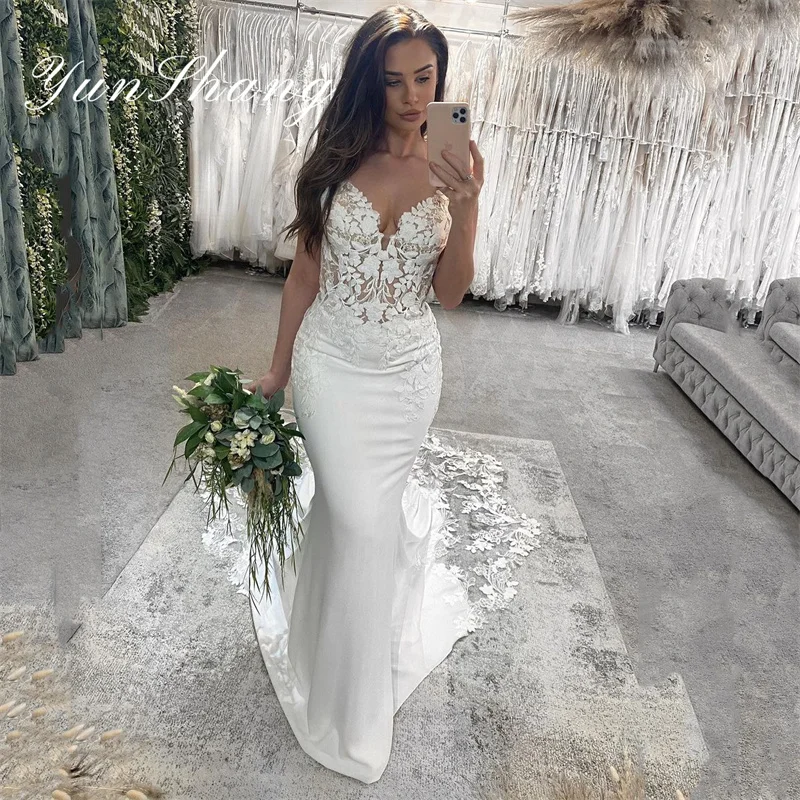 Top Trends: Yunshang Luxury Mermaid Wedding Dresses Women 2024 Sweetheart Open Back Lace Bridal Gown Sweep Train Long Vestidos De Novia2024 Shoppable Styles