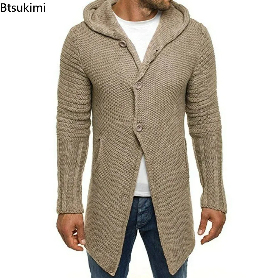 Top Trends: New 2024 Autumn Winter Men's Knitted Hooded Cardigan Long Sweater Slim Fit Men Hip Hop Punk Knitwear Pull Homme Cardigans Male Shoppable Styles