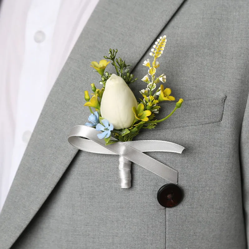 Top Trends: Simulated Flower Corsage Best Man Camellia Daisy Boutonniere White Tulip Rose Silk Flower Brooch Pin Marriage Accessories Shoppable Styles