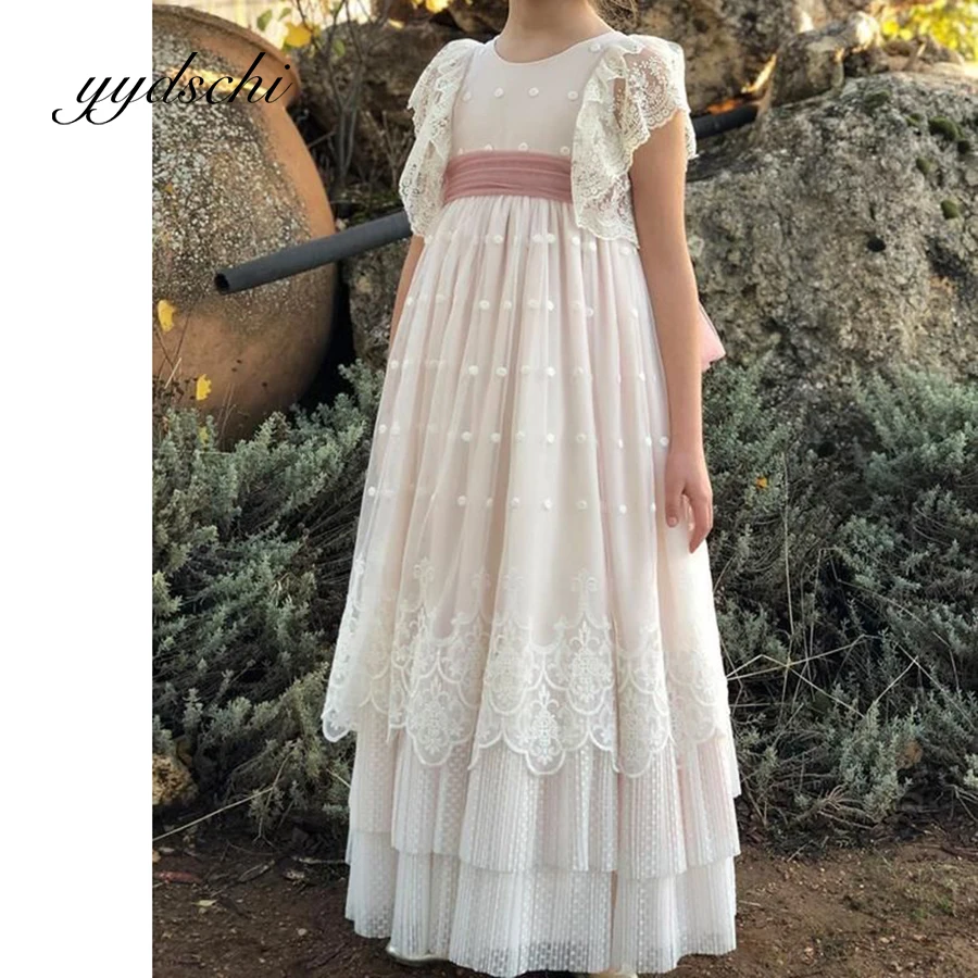 Top Trends: Simple Applique Flower Girl Dress Kids Birthday Short Sleeve Princess Sweetheart Floor Length Wedding Lace Beach Prom Dresses Shoppable Styles