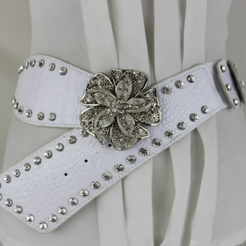 Top Trends: Fashion Flower Alloy Buckle Strap Rhinestone Belt Wome Crystal Studded Corset Belt For Jean Cinto De Strass Clothes Decoration Shoppable Styles - Image 3