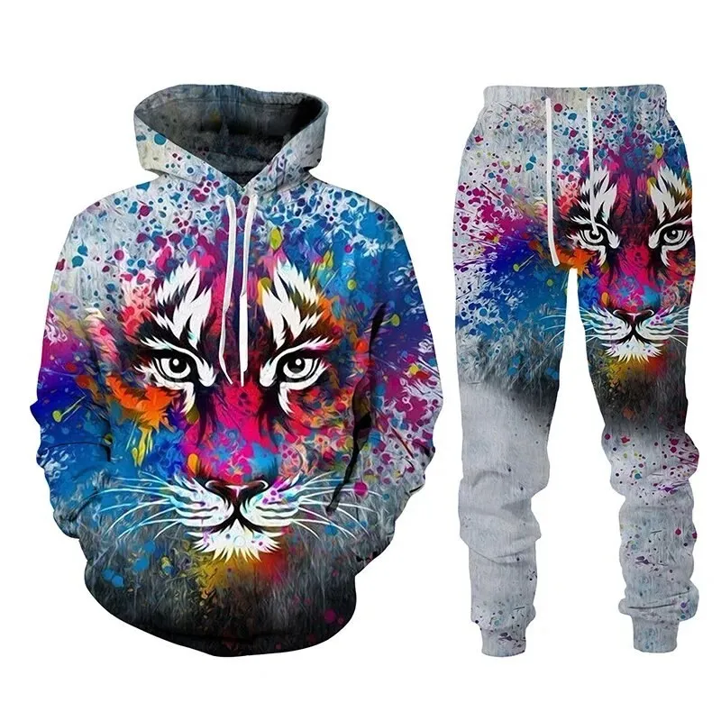 Top Trends: 2023 New Autumn Men's Animal Tiger Hooded Sweatshirt Printed Men Sportswear Pants Two-piece Set Autumn Fashion Men Clothing Set Shoppable Styles - Image 5