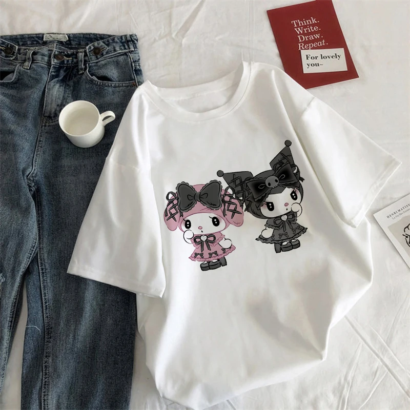 Top Trends: Sanrio T-shirt Women Cotton Y2K Anime Dark Kuromi Tees Shirts Kawaii Cartoons Casual Clothes Harajuku Oversized Streetwear Tops Shoppable Styles