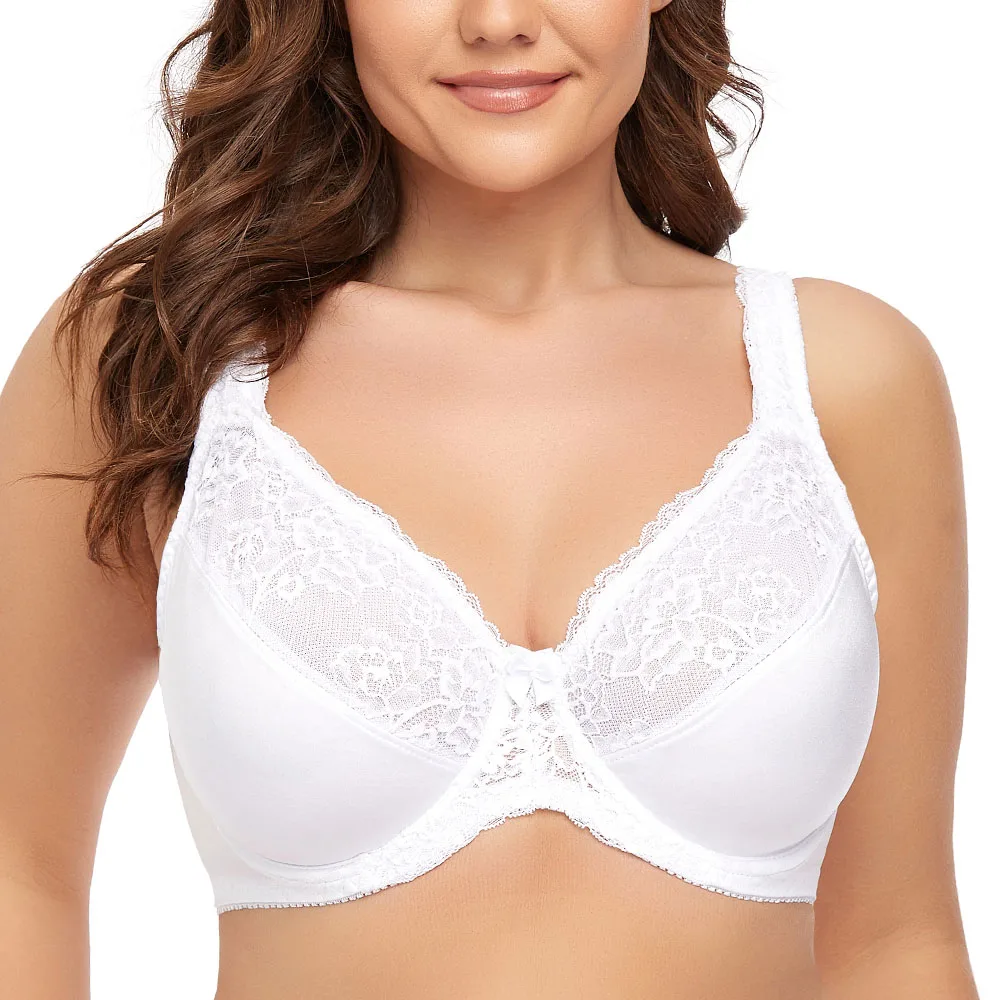 Top Trends: Big Size Women&#039;s Underwear Full Coverage Non-padded Underwire Lace Embroidery Minimizer Bra Plus Size C D E F G H I J Cup Shoppable Styles