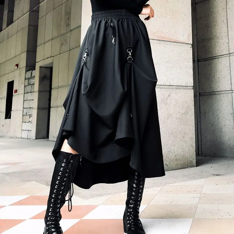 Top Trends: Harajuku Punk Style Skirts High Waist Splicing Buckle Irregular Gothic Skirt Black Streetwear Freely Adjustable Gothic Skirt Shoppable Styles