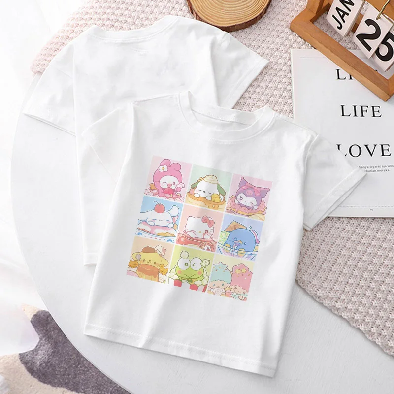 Top Trends: Hello Kitty Children&#039;s T-shirt Y2k Kawaii Sanrio Kuromi Melody Anime Tee Shirts Cartoons Kid Girl Boy Streetwear Casual Clothes Shoppable Styles