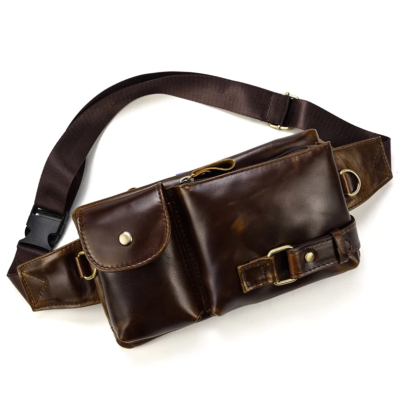 Top Trends: 2022 New Real Leather Men&#039;s Fanny Pack 2Use Sling Chest Bag Unisex Crazy Horse Leather Crossbody Waist Bag For Phone Shoppable Styles