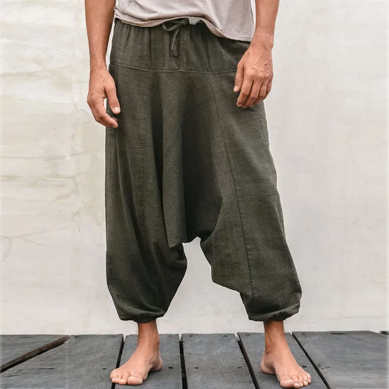 Top Trends: Linen Casual Trousers Men&#039;s Japanese Wide-leg Pants Summer Cotton Linen Loose Bloomers Large Size Indian Meditation Pocket Pants Shoppable Styles