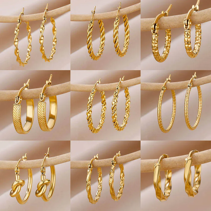 Top Trends: Vintage Round Stainless Steel Hoop Earrings For Women Gold Plated Earring 2023 Trending Statement Ear Jewelry Christmas Gift Shoppable Styles