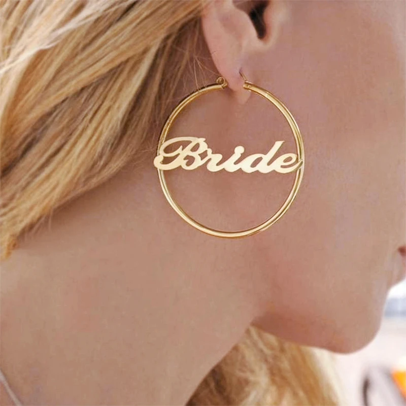 Top Trends: Personalized Big Earrings For Women Fashion Luxury Custom Name Stainless Steel Hoop Earrings Gold Silver Jewelry Birthday Gifts Shoppable Styles