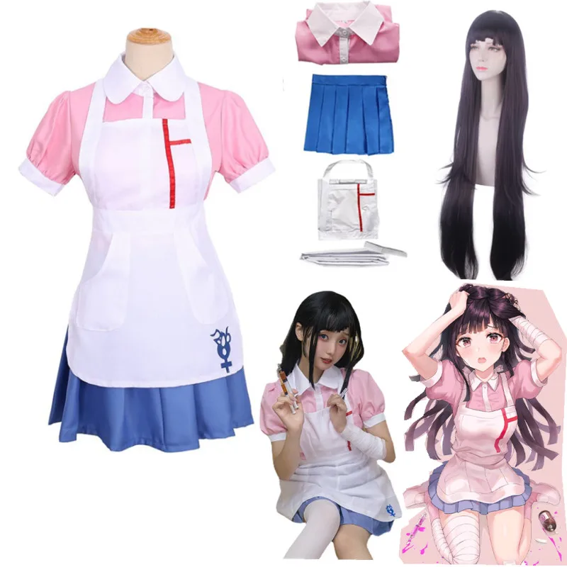 Top Trends: Mikan Tsumiki Cosplay Costume Anime Danganronpa Women Dress Maid Uniform Full Set Halloween Long Wig Carnival Clothes Shoppable Styles