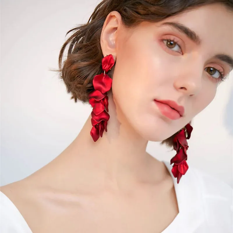 Top Trends: Flower Long Dangle Drop Earrings For Women Wedding Bridal Party White Red Big Petal Korean Earrings Statement Jewelry Shoppable Styles