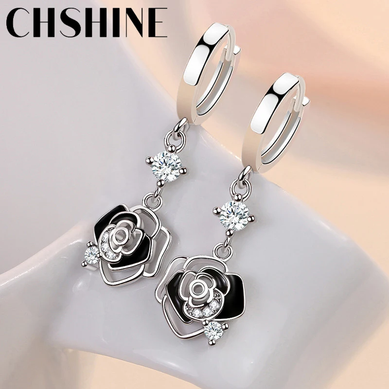 Top Trends: CHSHINE 925 Sterling Silver Black Rose Flower Earrings For Women's Wedding Gifts Fashion Jewelry Shoppable Styles