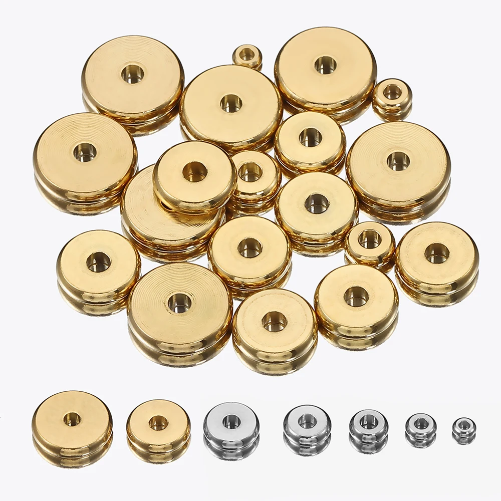 Top Trends: 100pcs Stainless Steel Beads Flat Round Bead Gold Color Loose Spacer Beads For DIY Bracelet Necklace Jewelry Making Wholesale Shoppable Styles