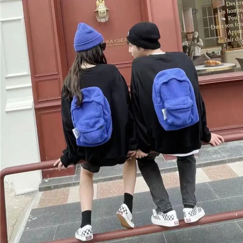 Top Trends: Spring And Autumn New Couple's Plush Three-dimensional Schoolbag Design Sense Fashion Lazy Loose Round Neck Sweater Shoppable Styles - Image 4