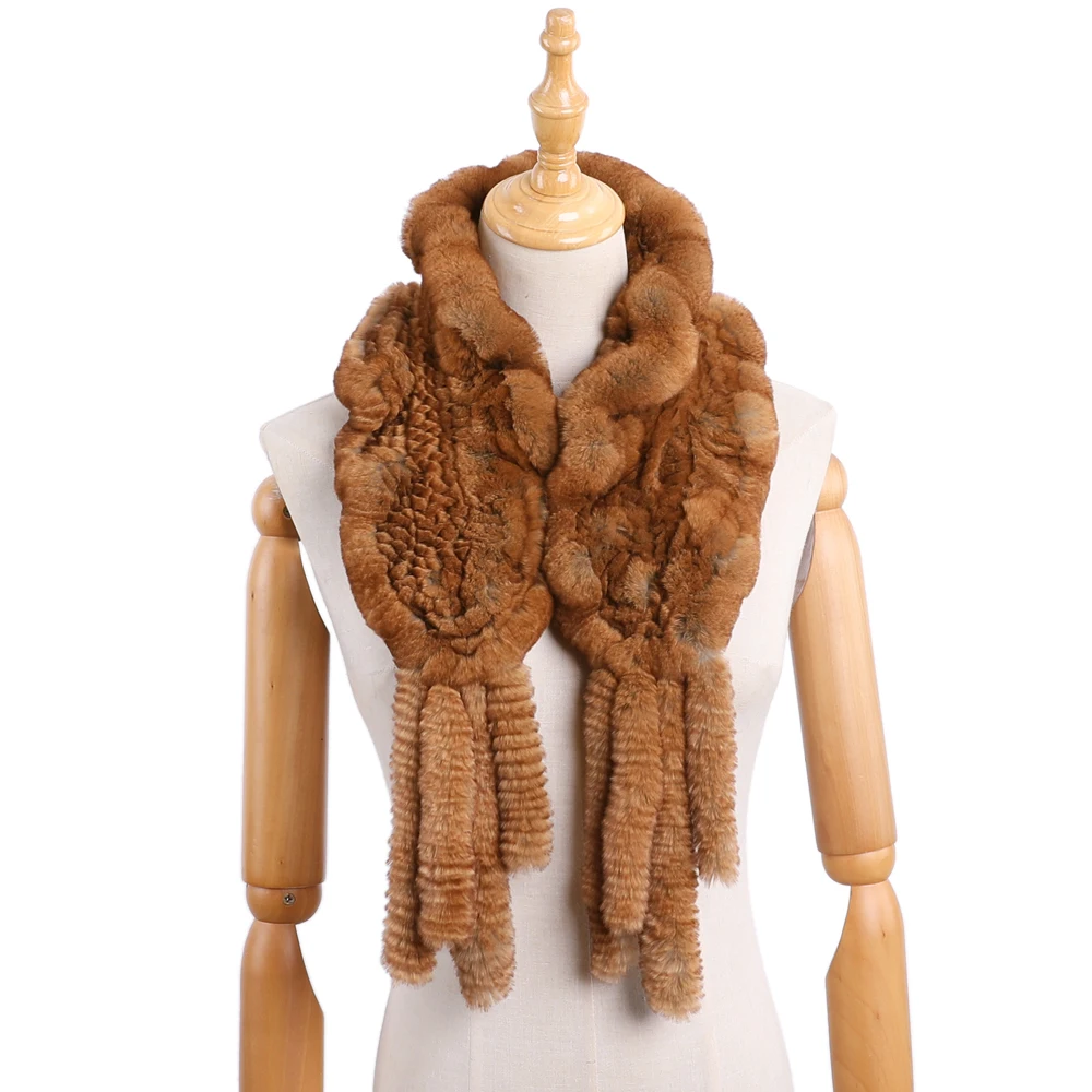 Top Trends: Winter Women's Warm Genuine Real Rex Rabbit Fur Knitted Scarf Scarfs Lady Scarves Wraps Snood Fashion Tassels Stringy Selvedge Shoppable Styles